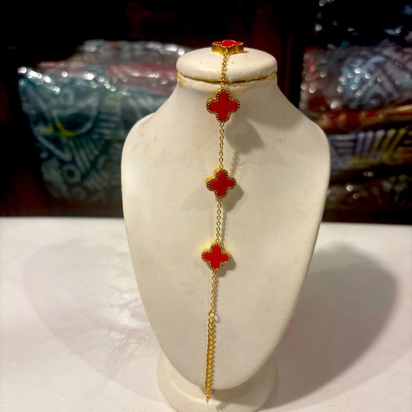 Titanium Gold Orange 5 Leaf Clover  Bracelet - Picture 6 of 6